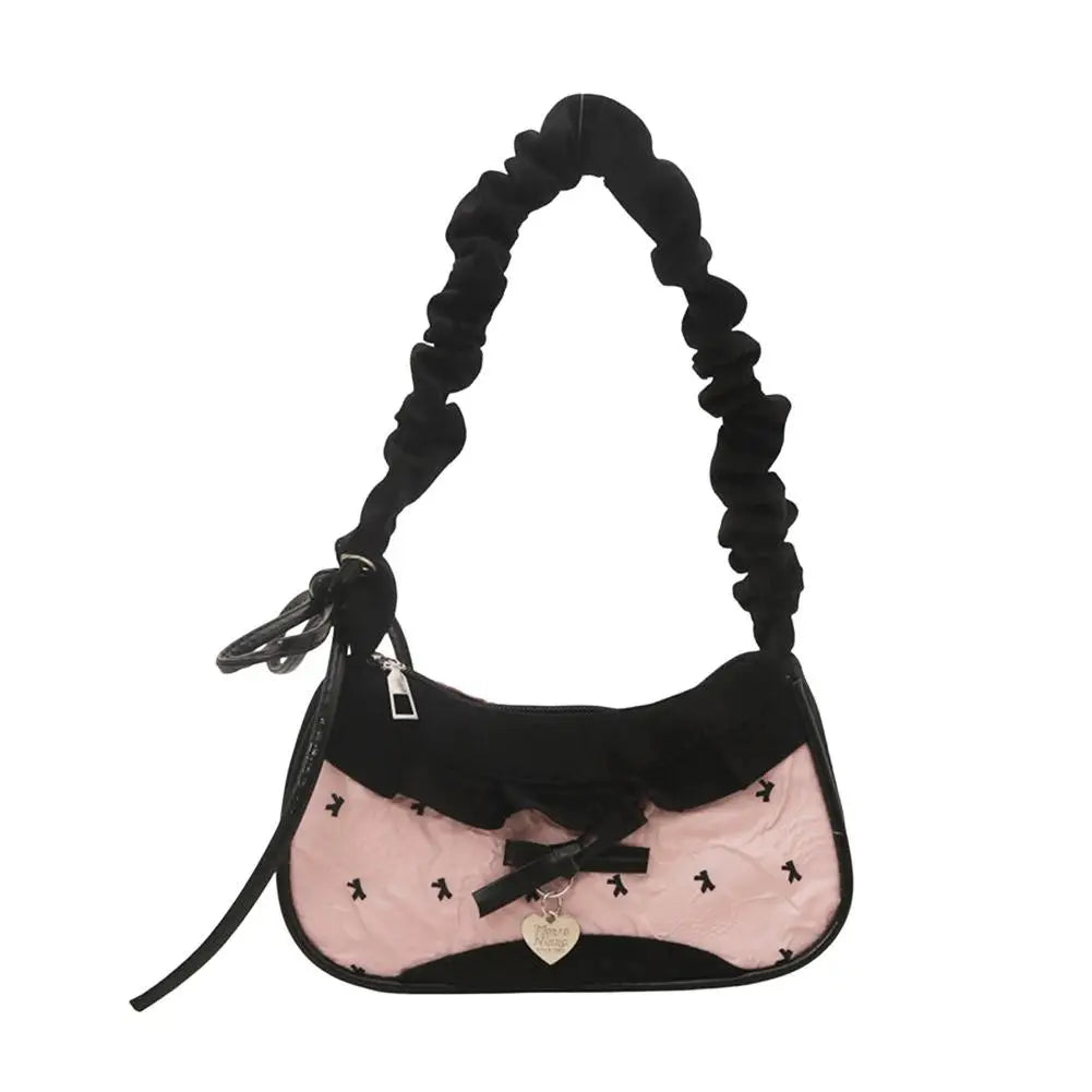 Women's Grid Fabric Tote Bag with Lace Ribbon Strap