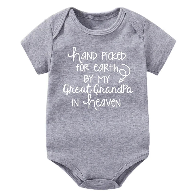 "Hand Picked For Earth By My Great Grandpa In Heaven" Baby Bodysuit – Cotton Newborn Romper