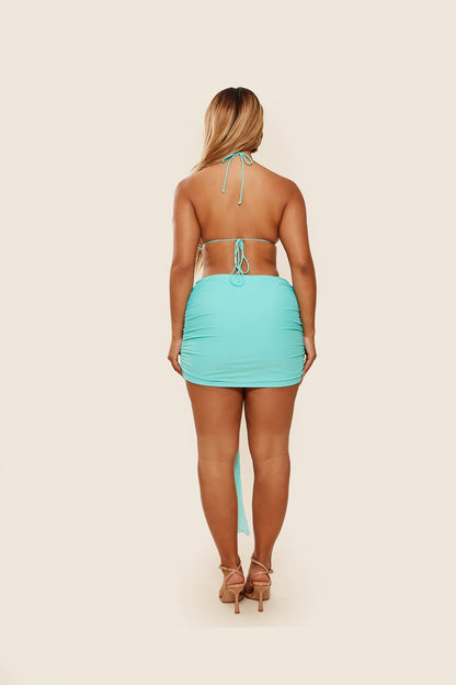 Tie Up Mini Skirt in Aqua Blue