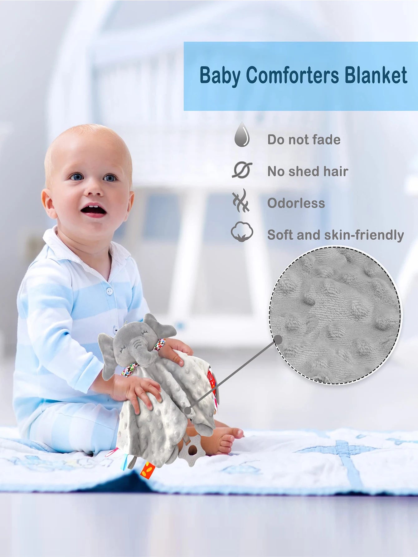 Elephant Baby Comforter Blanket – Soft Appease Rattle Towel Soothing Toy for Newborns & Toddlers