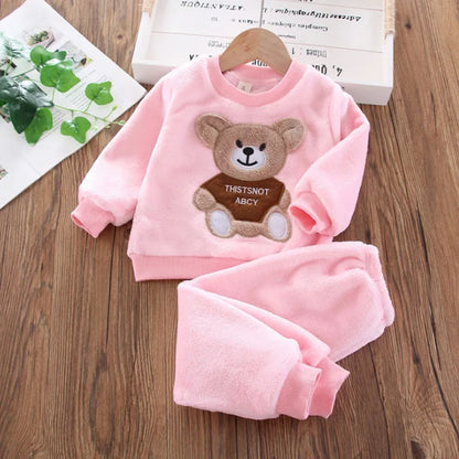 Baby Winter Cartoon Bear Pajamas Set – Flannel Fleece Homewear for Boys & Girls