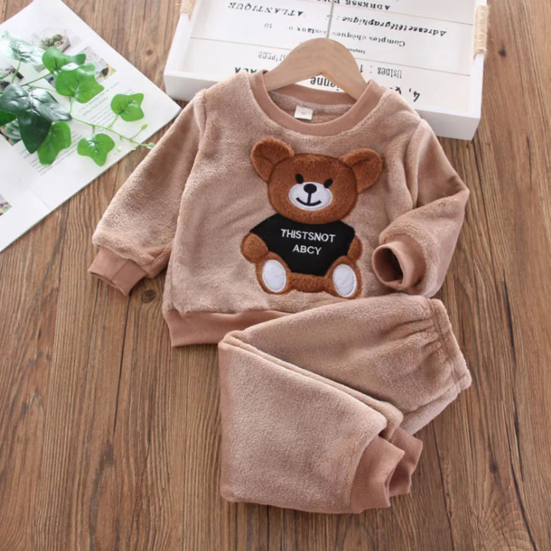 Baby Winter Cartoon Bear Pajamas Set – Flannel Fleece Homewear for Boys & Girls