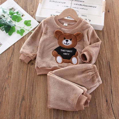 Baby Winter Cartoon Bear Pajamas Set – Flannel Fleece Homewear for Boys & Girls