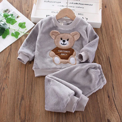 Baby Winter Cartoon Bear Pajamas Set – Flannel Fleece Homewear for Boys & Girls