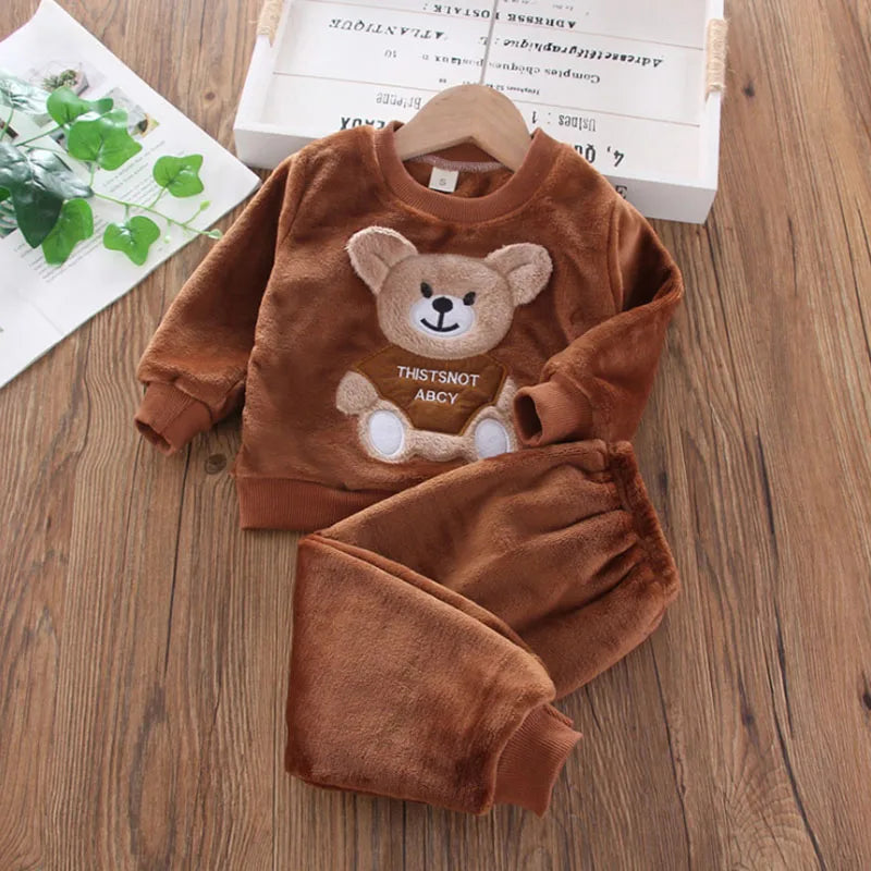 Baby Winter Cartoon Bear Pajamas Set – Flannel Fleece Homewear for Boys & Girls