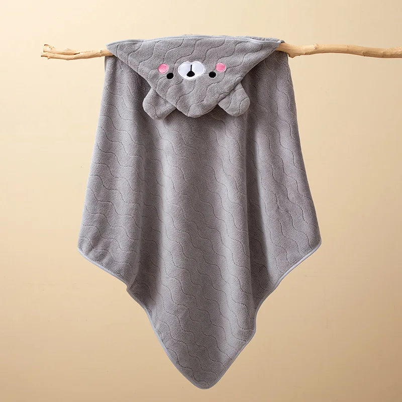 Baby Hooded Bathrobe Towel – Soft Coral Fleece Cartoon Bath Wrap for Newborns & Toddlers