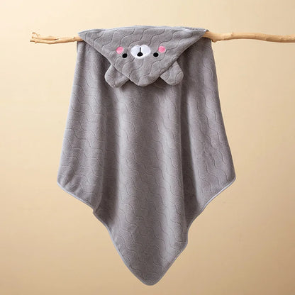 Baby Hooded Bathrobe Towel – Soft Coral Fleece Cartoon Bath Wrap for Newborns & Toddlers