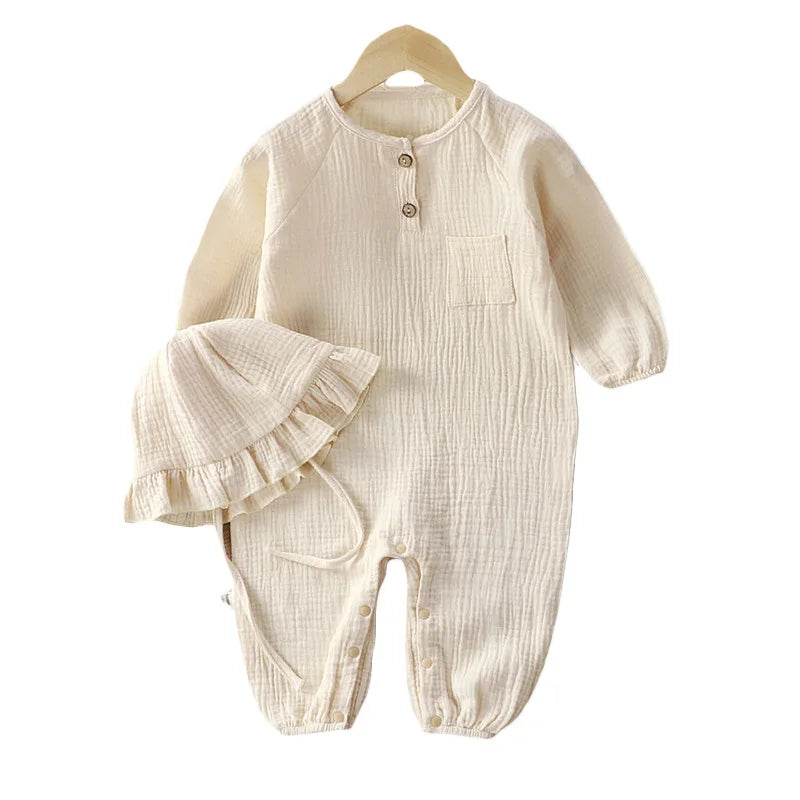 Baby Muslin Cotton Long Sleeve Romper – Unisex Jumpsuit for 0–24 Months