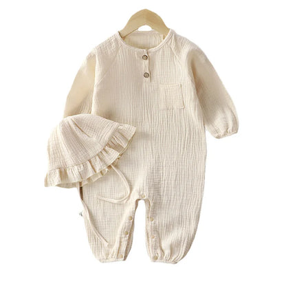 Baby Muslin Cotton Long Sleeve Romper – Unisex Jumpsuit for 0–24 Months