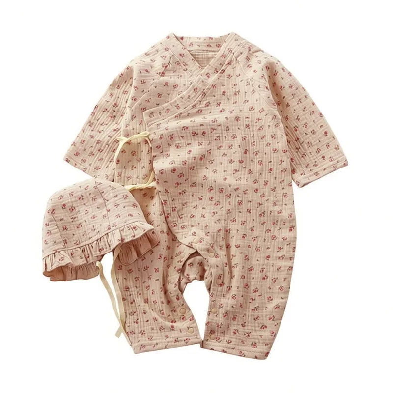 Baby Muslin Cotton Long Sleeve Romper – Unisex Jumpsuit for 0–24 Months