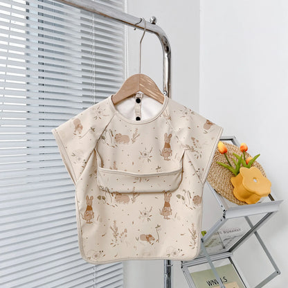 Baby Waterproof Feeding Smock Bib – Short Sleeve Cartoon Animal Apron for 0–6 Years