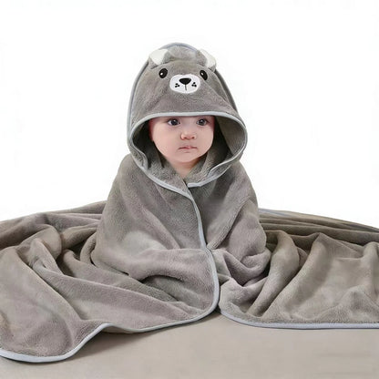 Baby Hooded Bathrobe Towel – Soft Coral Fleece Cartoon Bath Wrap for Newborns & Toddlers