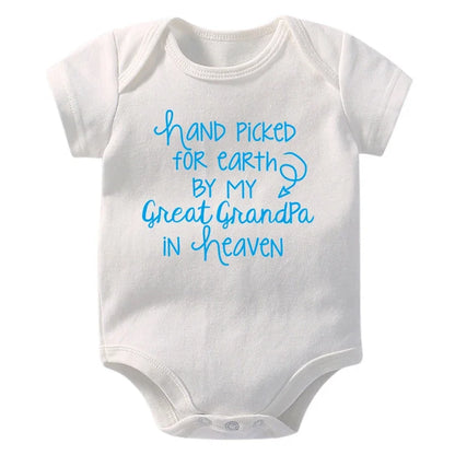 "Hand Picked For Earth By My Great Grandpa In Heaven" Baby Bodysuit – Cotton Newborn Romper