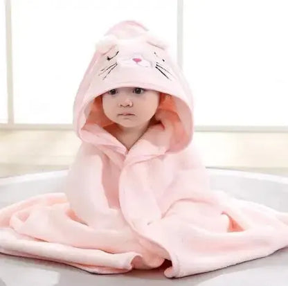 Baby Hooded Bathrobe Towel – Soft Coral Fleece Cartoon Bath Wrap for Newborns & Toddlers