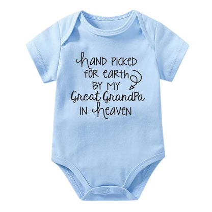 "Hand Picked For Earth By My Great Grandpa In Heaven" Baby Bodysuit – Cotton Newborn Romper