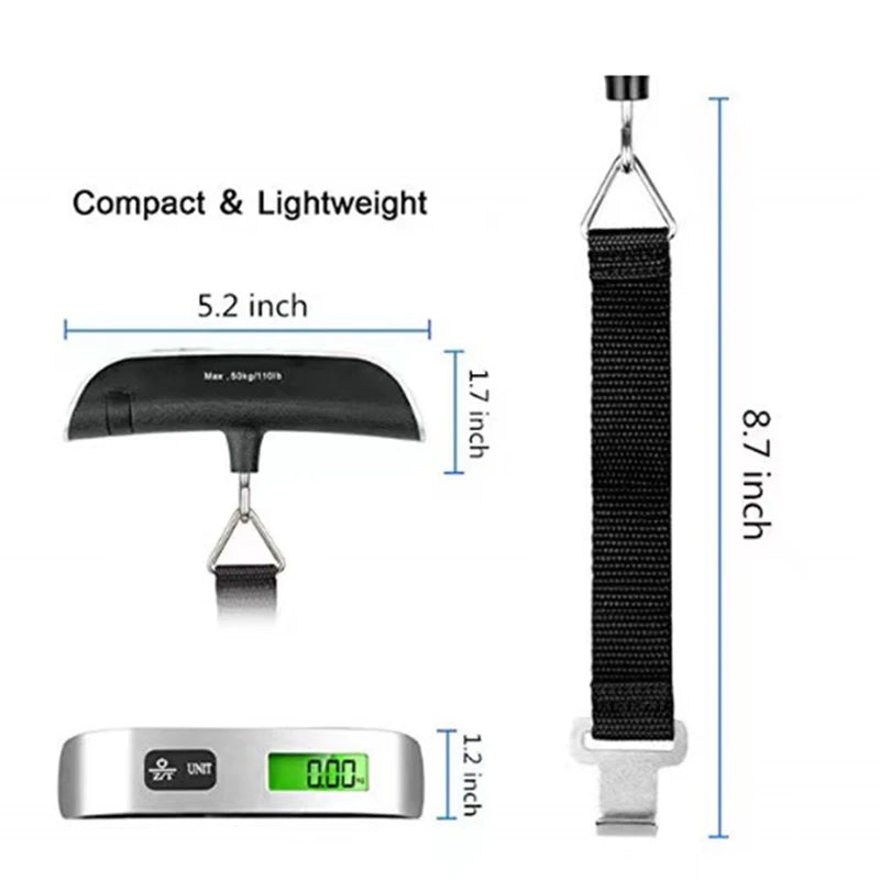 Portable Digital Luggage Scale – 110lb/50kg LCD Hanging Baggage Weigher