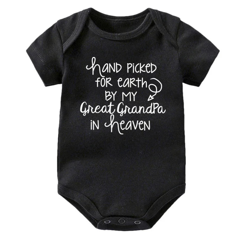 "Hand Picked For Earth By My Great Grandpa In Heaven" Baby Bodysuit – Cotton Newborn Romper