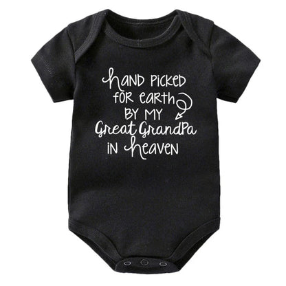 "Hand Picked For Earth By My Great Grandpa In Heaven" Baby Bodysuit – Cotton Newborn Romper
