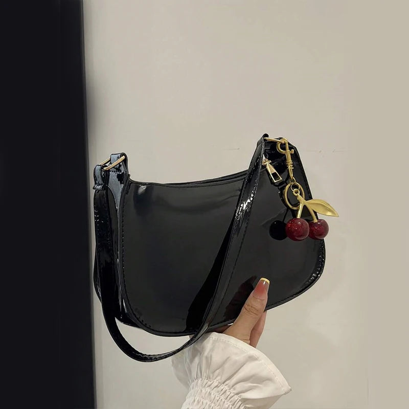 Women's PU Leather Shoulder Bag with Cherry Pendant