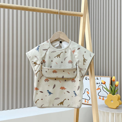Baby Waterproof Feeding Smock Bib – Short Sleeve Cartoon Animal Apron for 0–6 Years