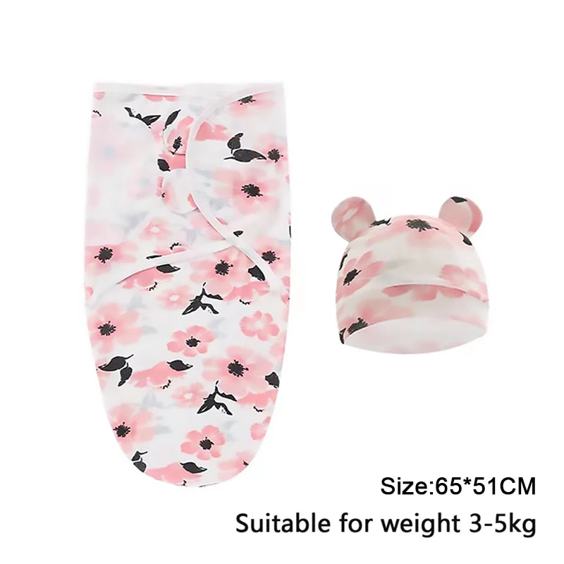 Newborn Baby Swaddle Blanket & Hat Set – Cartoon Cotton Wrap for 0-6 Months