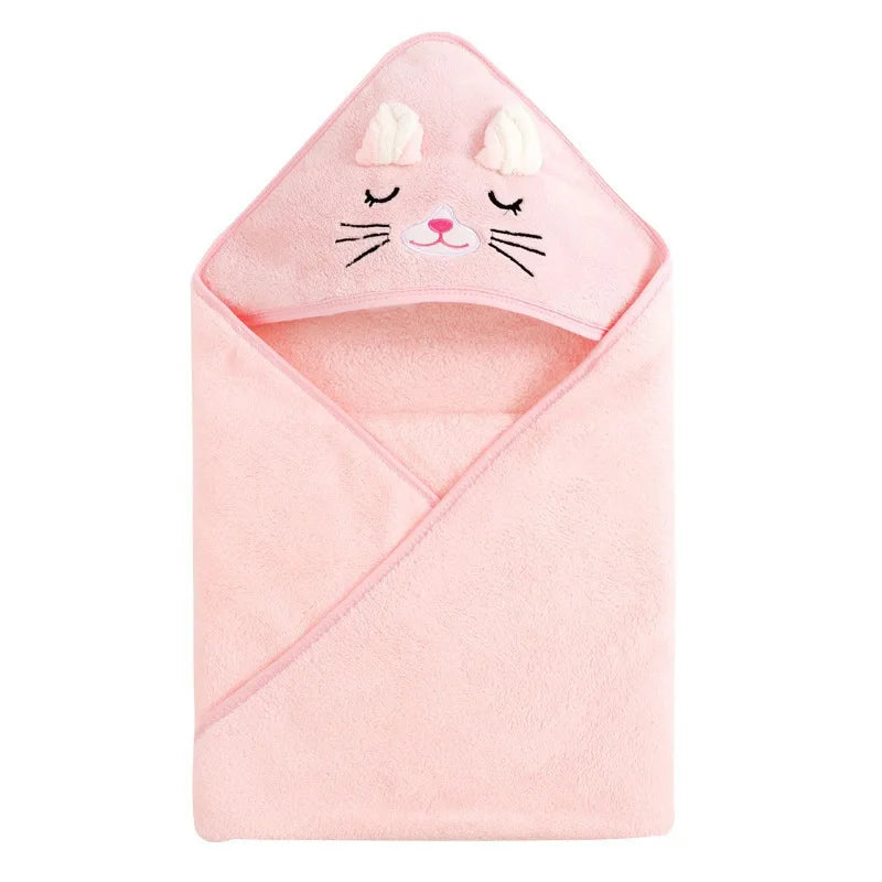 Baby Hooded Bathrobe Towel – Soft Coral Fleece Cartoon Bath Wrap for Newborns & Toddlers