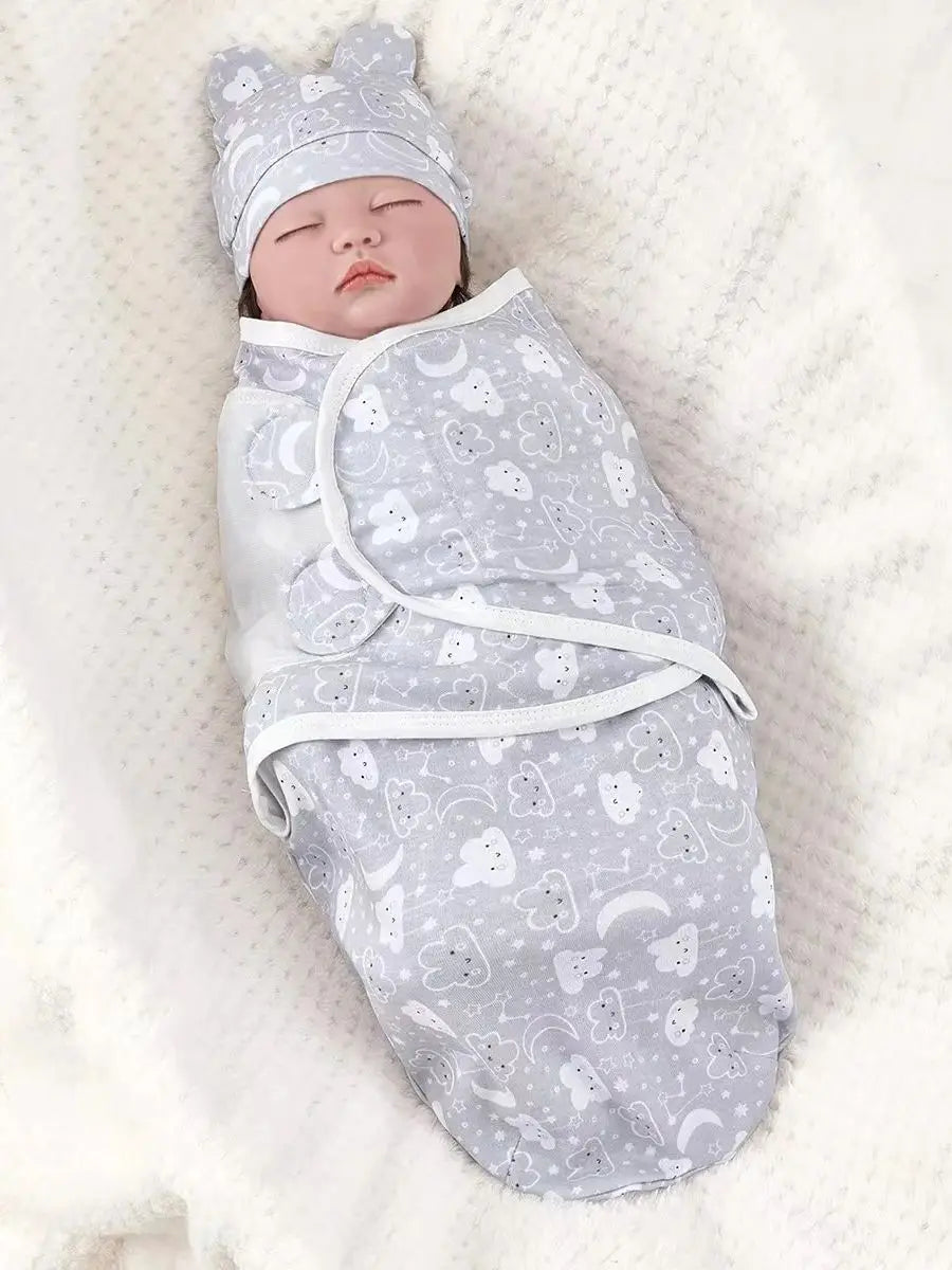 Newborn Baby Swaddle Blanket & Hat Set – Cartoon Cotton Wrap for 0-6 Months