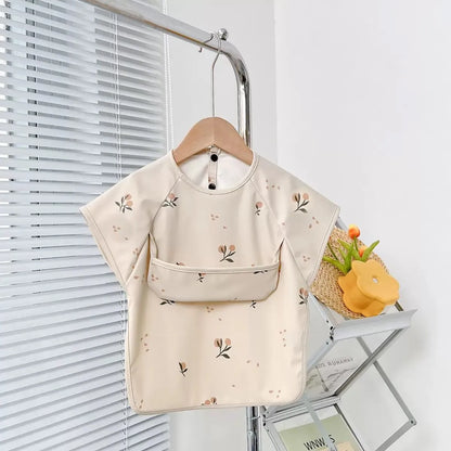 Baby Waterproof Feeding Smock Bib – Short Sleeve Cartoon Animal Apron for 0–6 Years