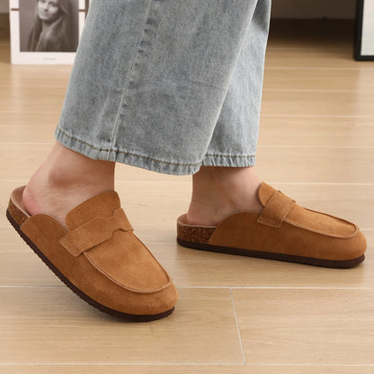 Women's Cork Mule Clogs – Suede Anti-Slip Outdoor Slippers with Arch Support