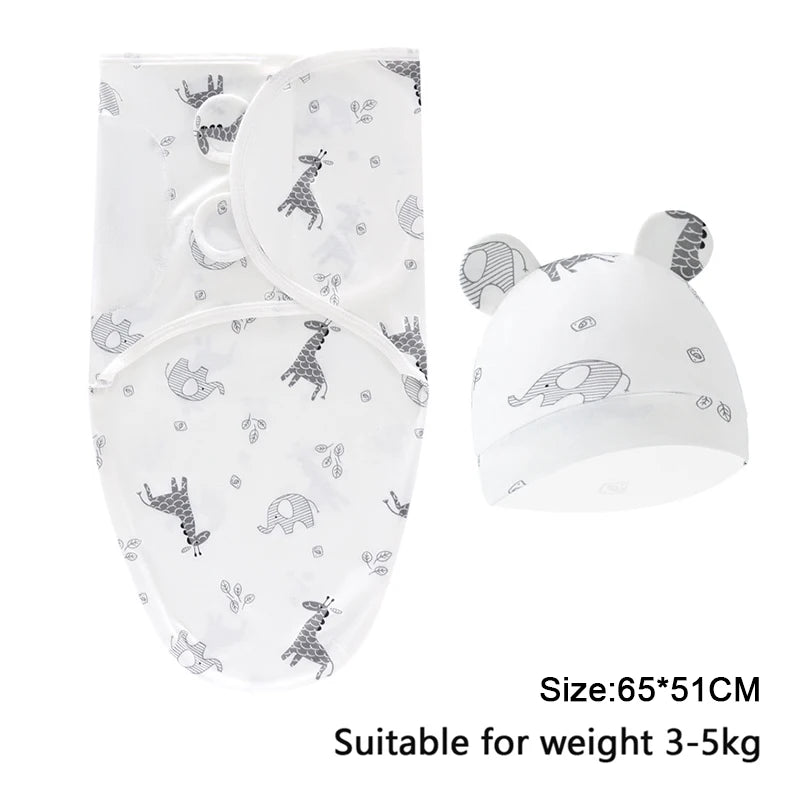 Newborn Baby Swaddle Blanket & Hat Set – Cartoon Cotton Wrap for 0-6 Months