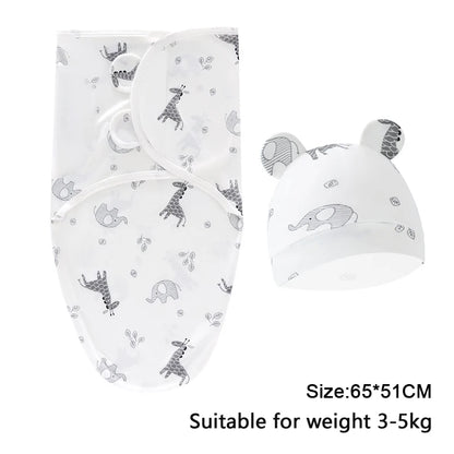 Newborn Baby Swaddle Blanket & Hat Set – Cartoon Cotton Wrap for 0-6 Months
