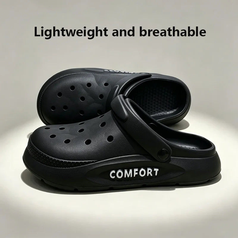 Couple Indoor & Outdoor Sandals – Anti-Slip Hollow Covered Toe Thick Bottom Slippers for Men & Women