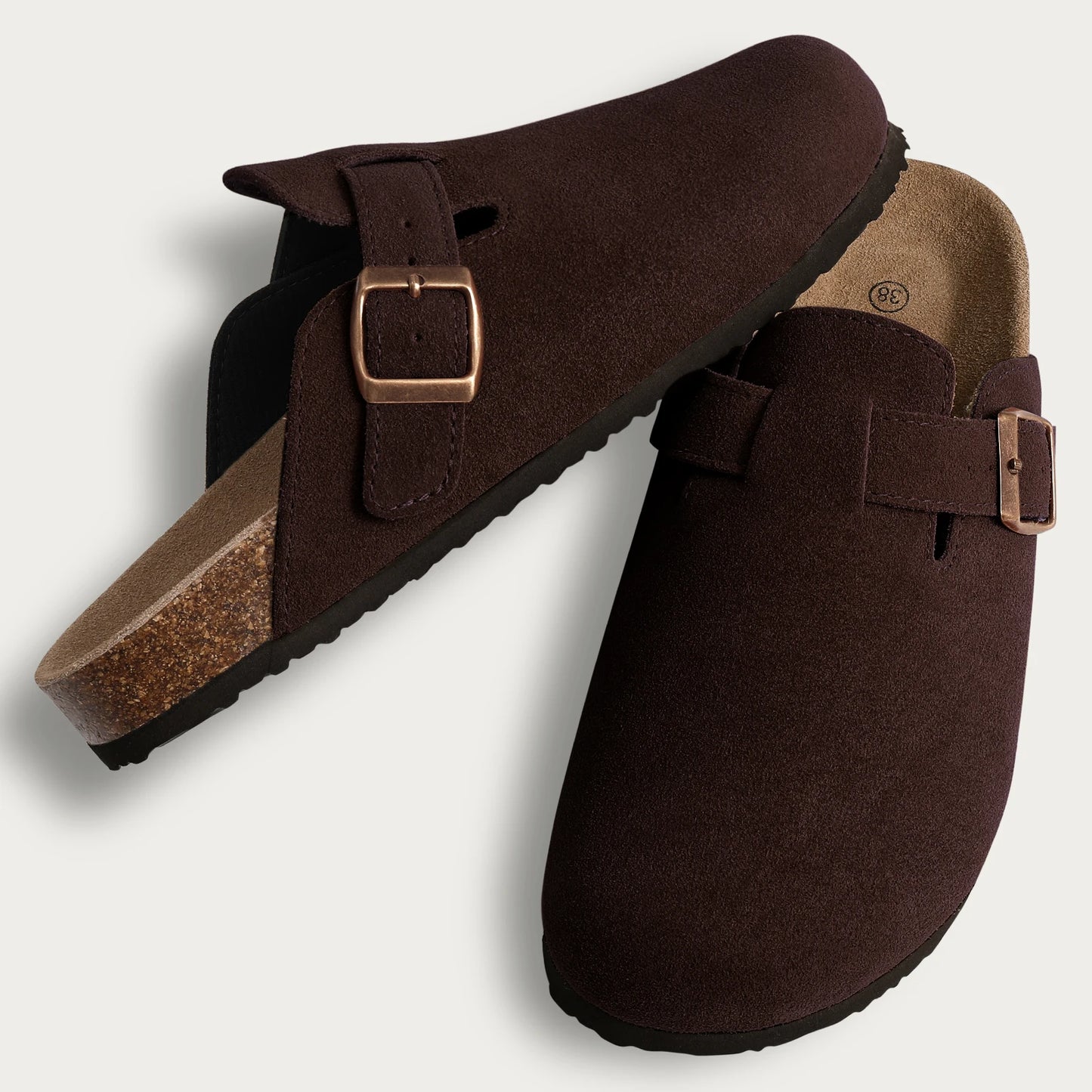 Women's Cork Mule Clogs – Suede Anti-Slip Outdoor Slippers with Arch Support