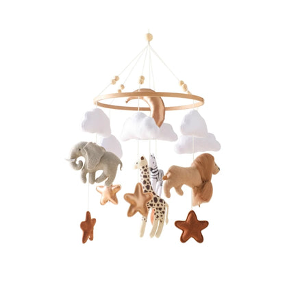 Baby Crib Mobile Rattle Toy – Felt Forest Animal Bed Bell with Wooden Bracket for 0–12 Months