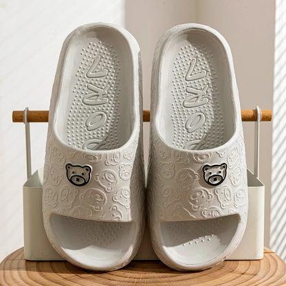 Men's Little Bear Print Slippers – Non-Slip Soft Indoor & Bathroom Casual Sandals for Couples