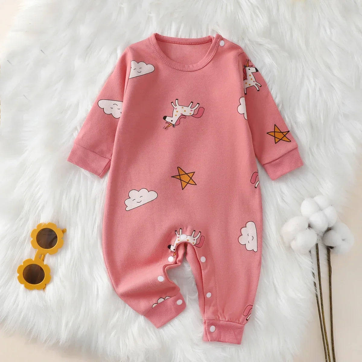 Newborn Baby Cotton Romper – Soft Long Sleeve Infant Clothes for Boys & Girls 0–18 Months