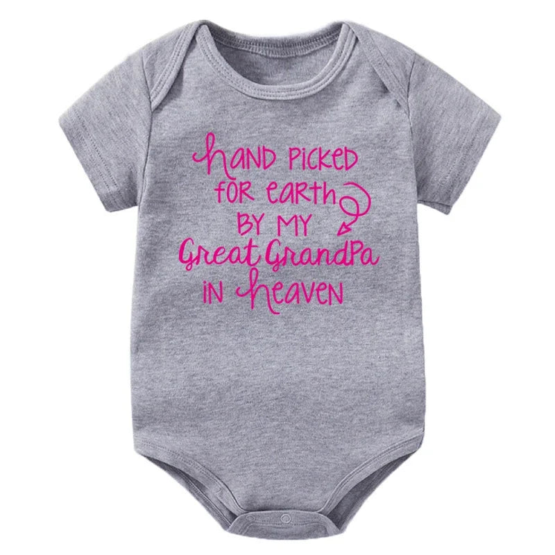 "Hand Picked For Earth By My Great Grandpa In Heaven" Baby Bodysuit – Cotton Newborn Romper