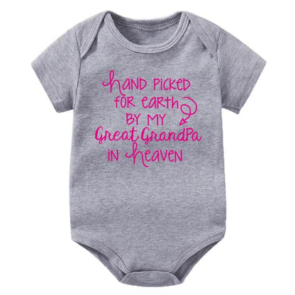 "Hand Picked For Earth By My Great Grandpa In Heaven" Baby Bodysuit – Cotton Newborn Romper
