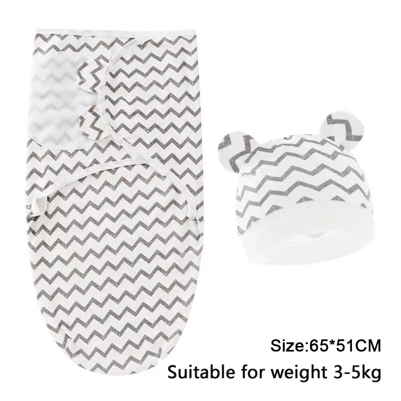 Newborn Baby Swaddle Blanket & Hat Set – Cartoon Cotton Wrap for 0-6 Months