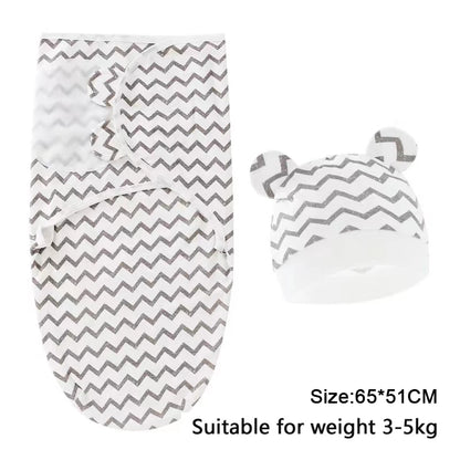 Newborn Baby Swaddle Blanket & Hat Set – Cartoon Cotton Wrap for 0-6 Months