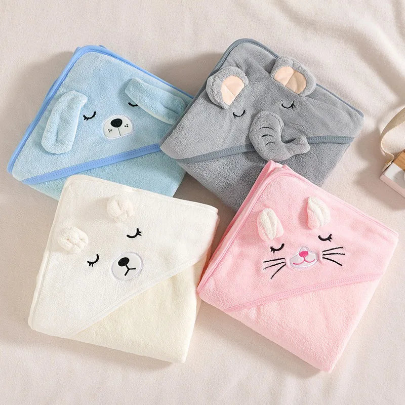 Baby Hooded Bathrobe Towel – Soft Coral Fleece Cartoon Bath Wrap for Newborns & Toddlers
