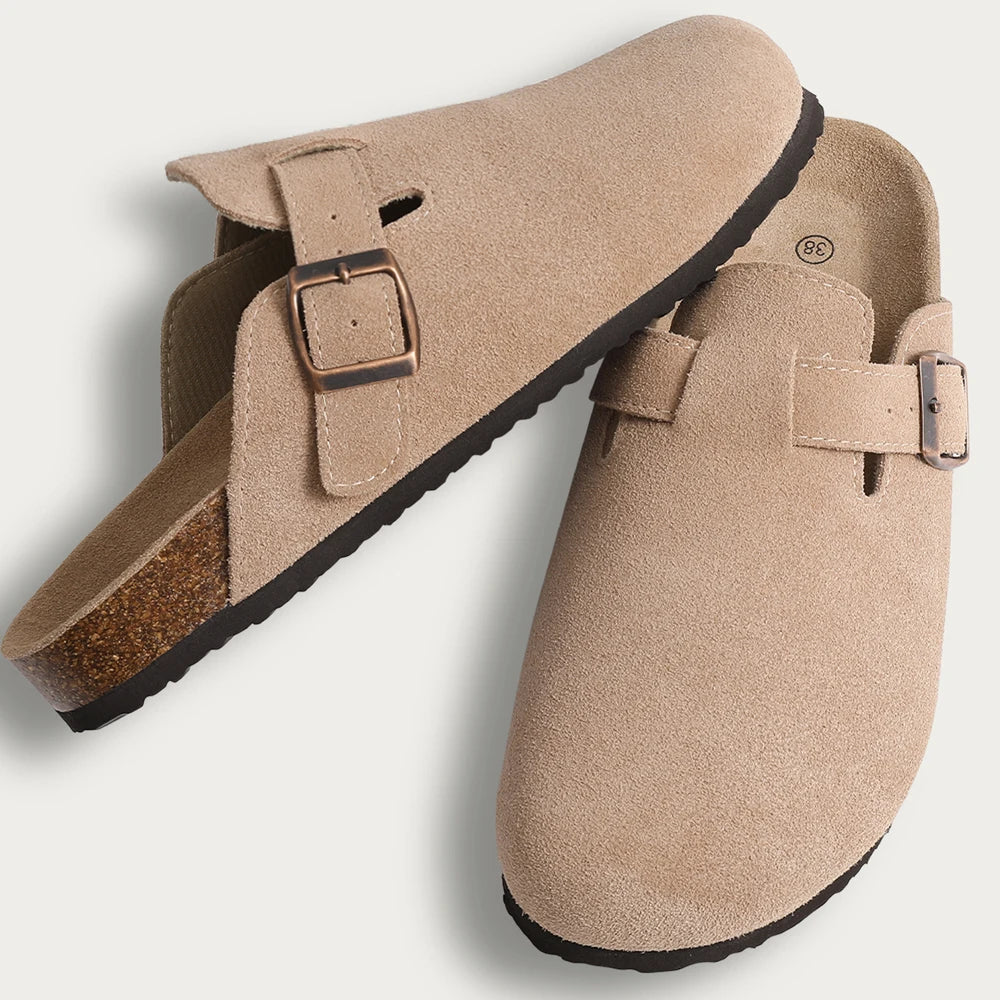 Women's Cork Mule Clogs – Suede Anti-Slip Outdoor Slippers with Arch Support