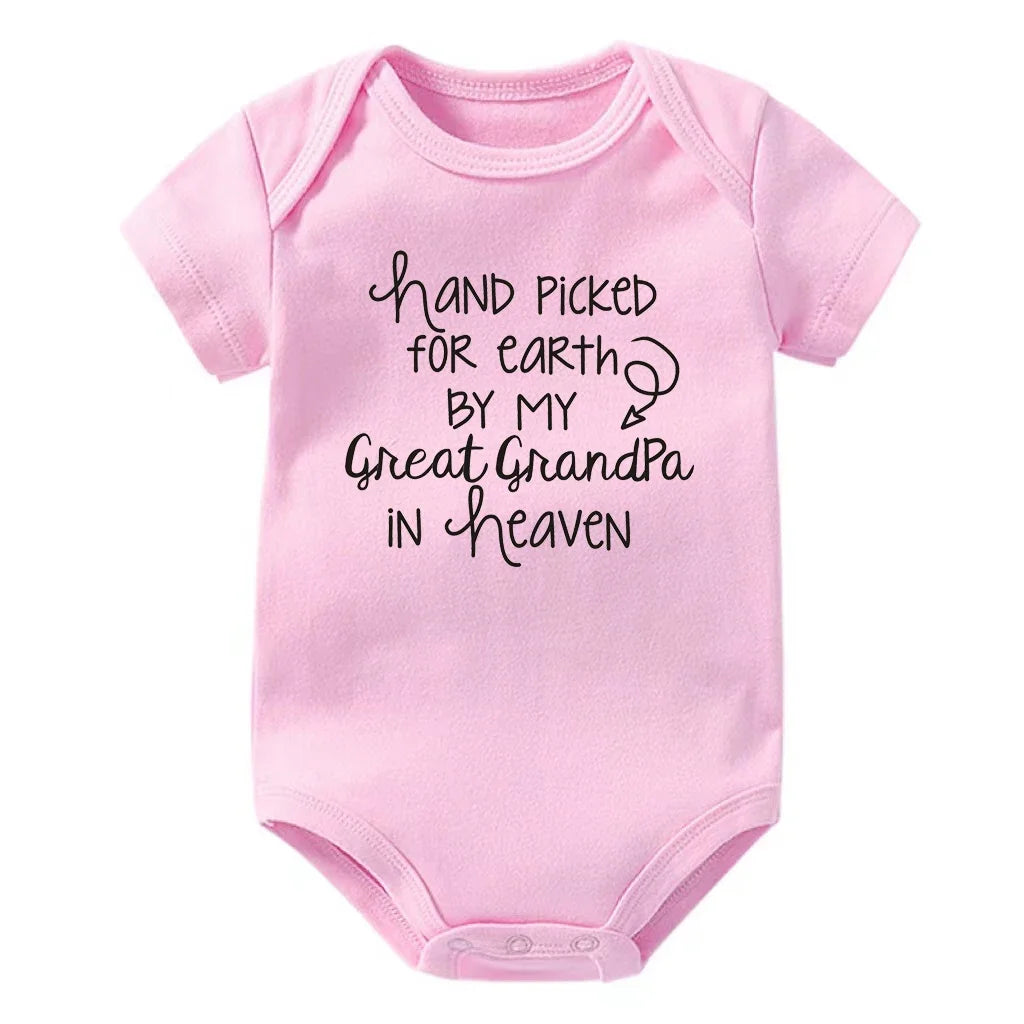 "Hand Picked For Earth By My Great Grandpa In Heaven" Baby Bodysuit – Cotton Newborn Romper