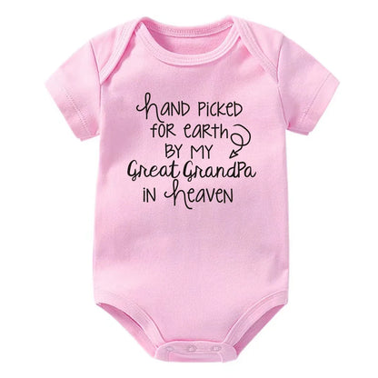 "Hand Picked For Earth By My Great Grandpa In Heaven" Baby Bodysuit – Cotton Newborn Romper