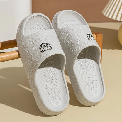 Men's Little Bear Print Slippers – Non-Slip Soft Indoor & Bathroom Casual Sandals for Couples
