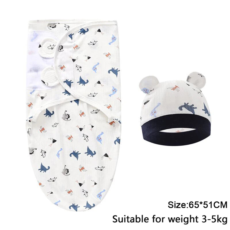 Newborn Baby Swaddle Blanket & Hat Set – Cartoon Cotton Wrap for 0-6 Months