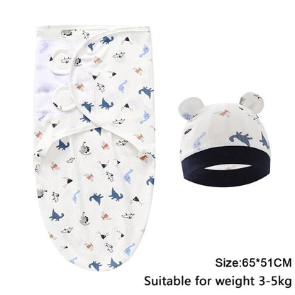 Newborn Baby Swaddle Blanket & Hat Set – Cartoon Cotton Wrap for 0-6 Months
