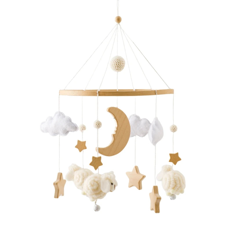 Baby Crib Mobile Rattle Toy – Felt Forest Animal Bed Bell with Wooden Bracket for 0–12 Months