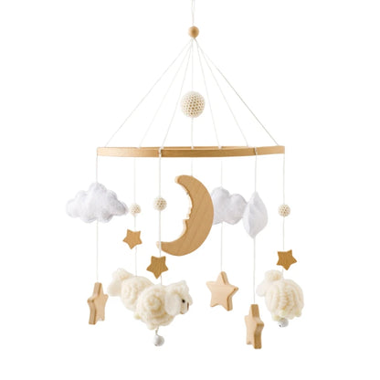 Baby Crib Mobile Rattle Toy – Felt Forest Animal Bed Bell with Wooden Bracket for 0–12 Months