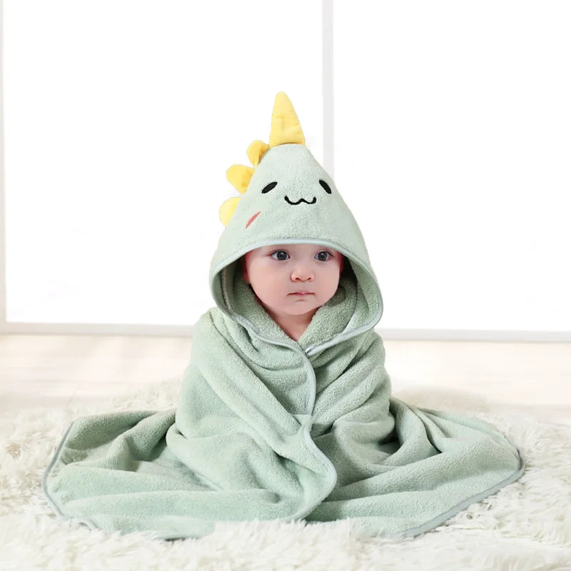 Baby Hooded Bathrobe Towel – Soft Coral Fleece Cartoon Bath Wrap for Newborns & Toddlers